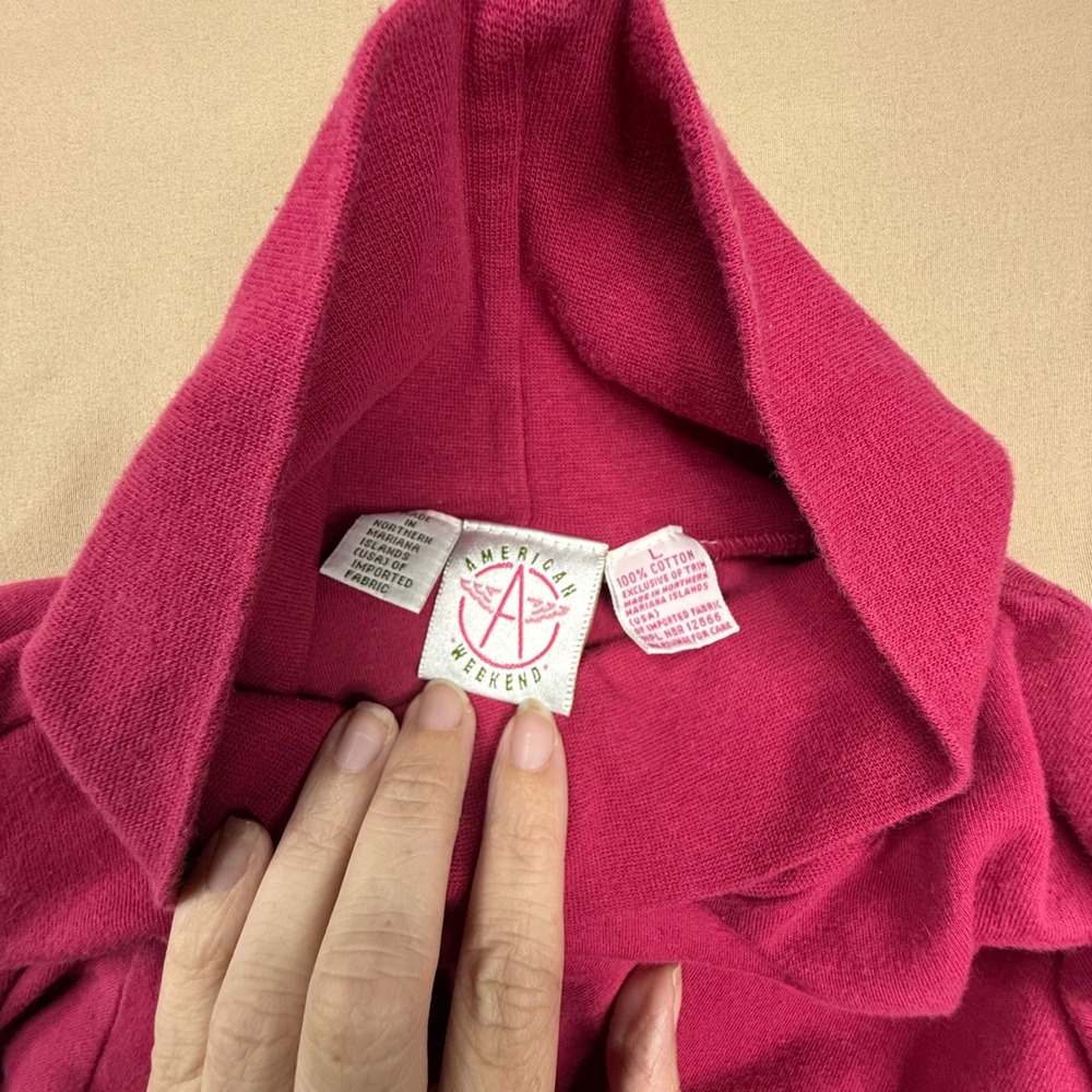 Vintage 90s American Weekend Magenta Pink Cotton Turtleneck Top Large